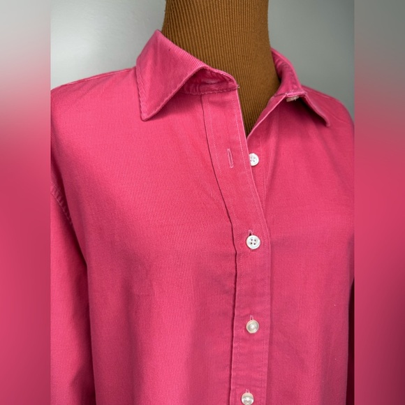 Lands' End Vibrant Pink Corduroy Casual Shirt Long Sleeve Size Large - Picture 2 of 9